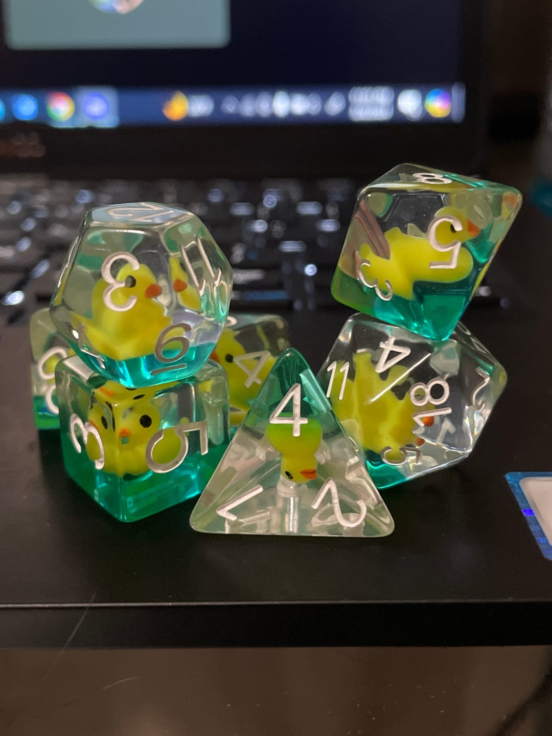 Customer photo review of Transparent Yellow Ducky - Dice Set