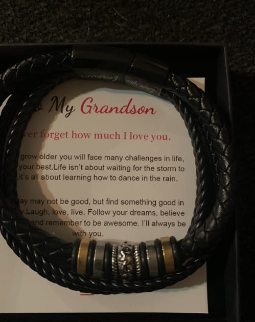 Customer photo review of To My Son/To My Grandson "Love You Forever" | Braided Leather Bracelet