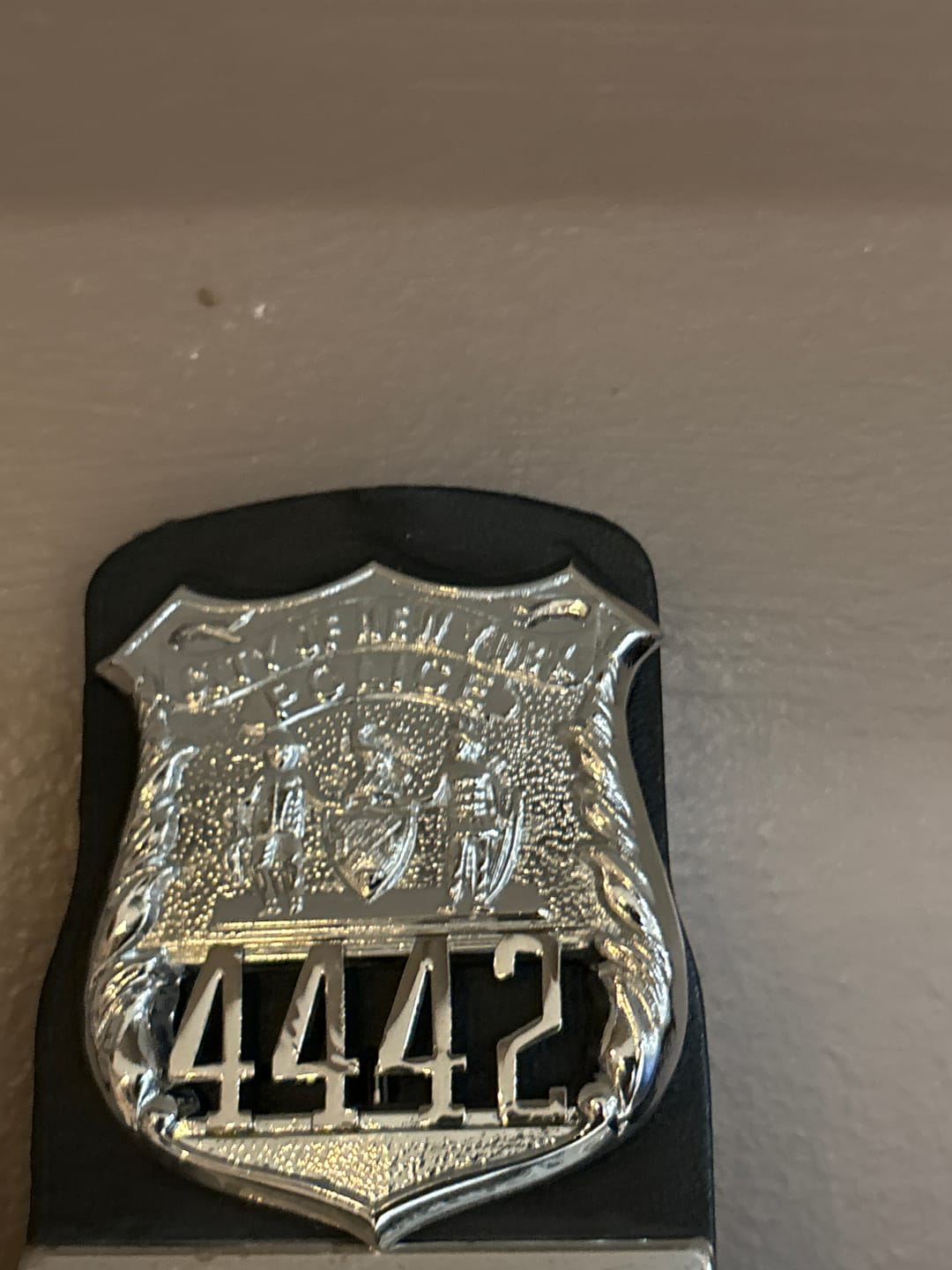 Customer photo review of NY New York Police Officer Badge Replica Movie Props *Customizable Badge Number*