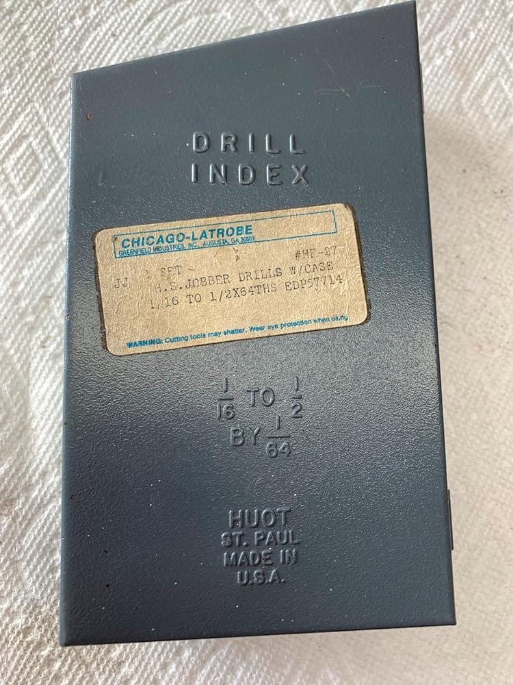 Customer photo review of Chicago Latrobe 150 Series High-Speed Steel Jobber Length Drill Bit Set with Metal Case, Black Oxide Finish, 118 Degree Conventional Point, 1/16 in. - 1/2 in. in 1/64 in. increments, 29 Piece Set