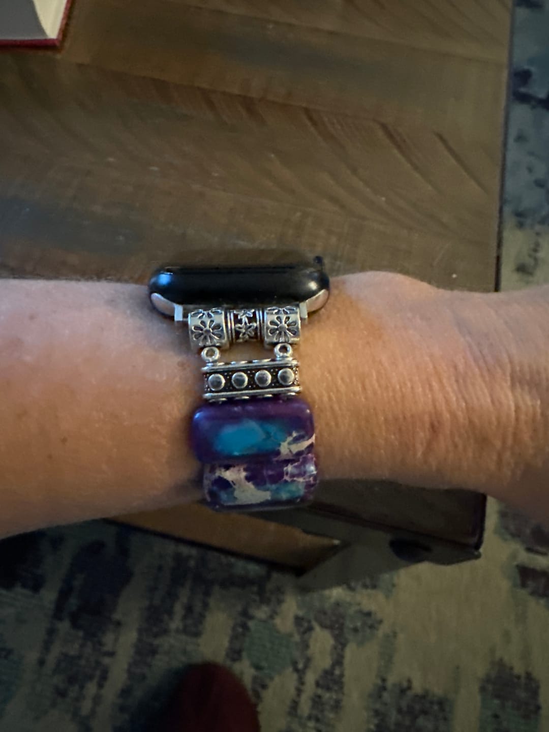 Customer photo review of Majestic Tibetan Jasper Stretch Apple Watch Strap
