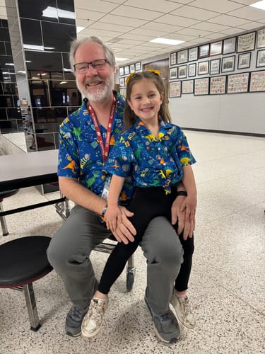 Customer photo review of Astro Dino Dinosaur Outer Space Blue Button Up Shirt