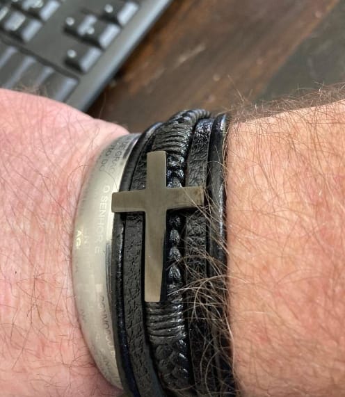 Customer photo review of To My Son/Grandson "Love You Forever" | Cross Braided Leather Bracelet