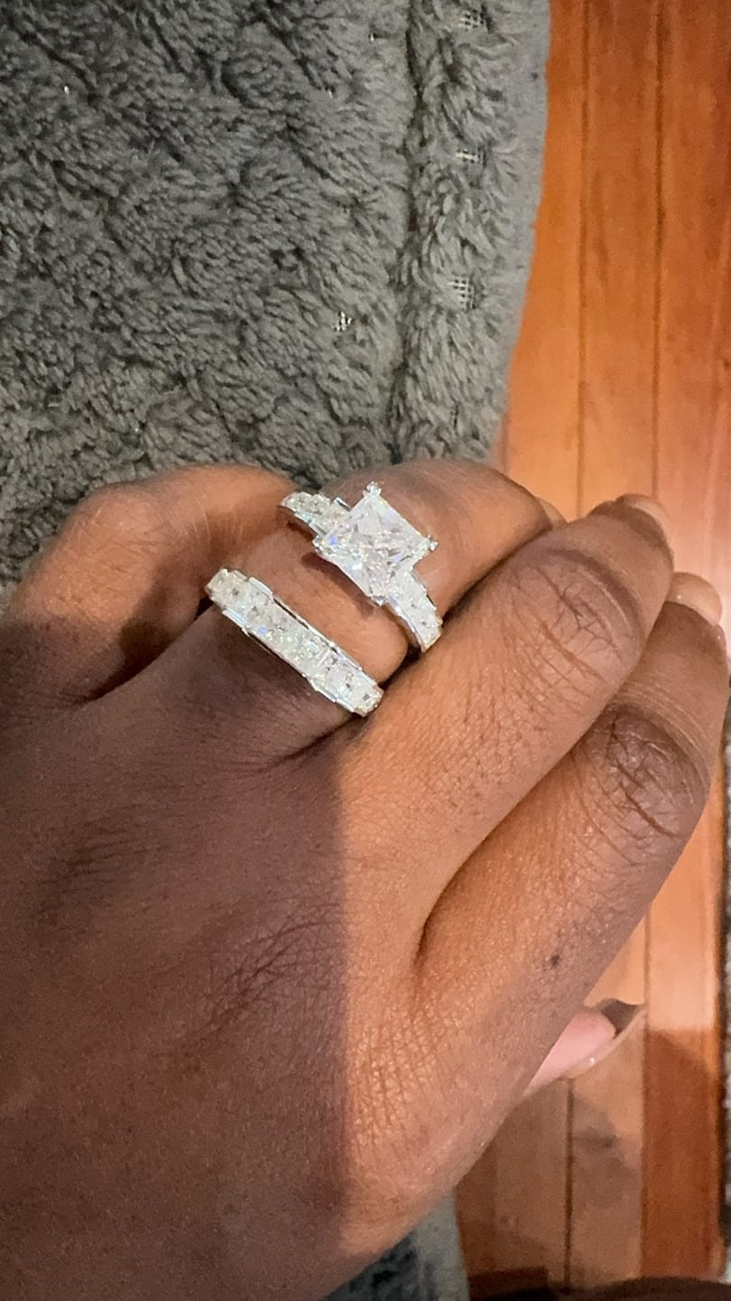 Customer photo review of Princess Moissanite Staircase Channel Set Half Eternity Wedding Band