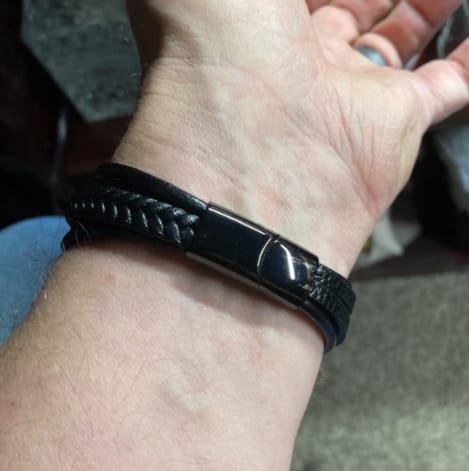 Customer photo review of To My Son/Grandson "Love You Forever" | Cross Braided Leather Bracelet