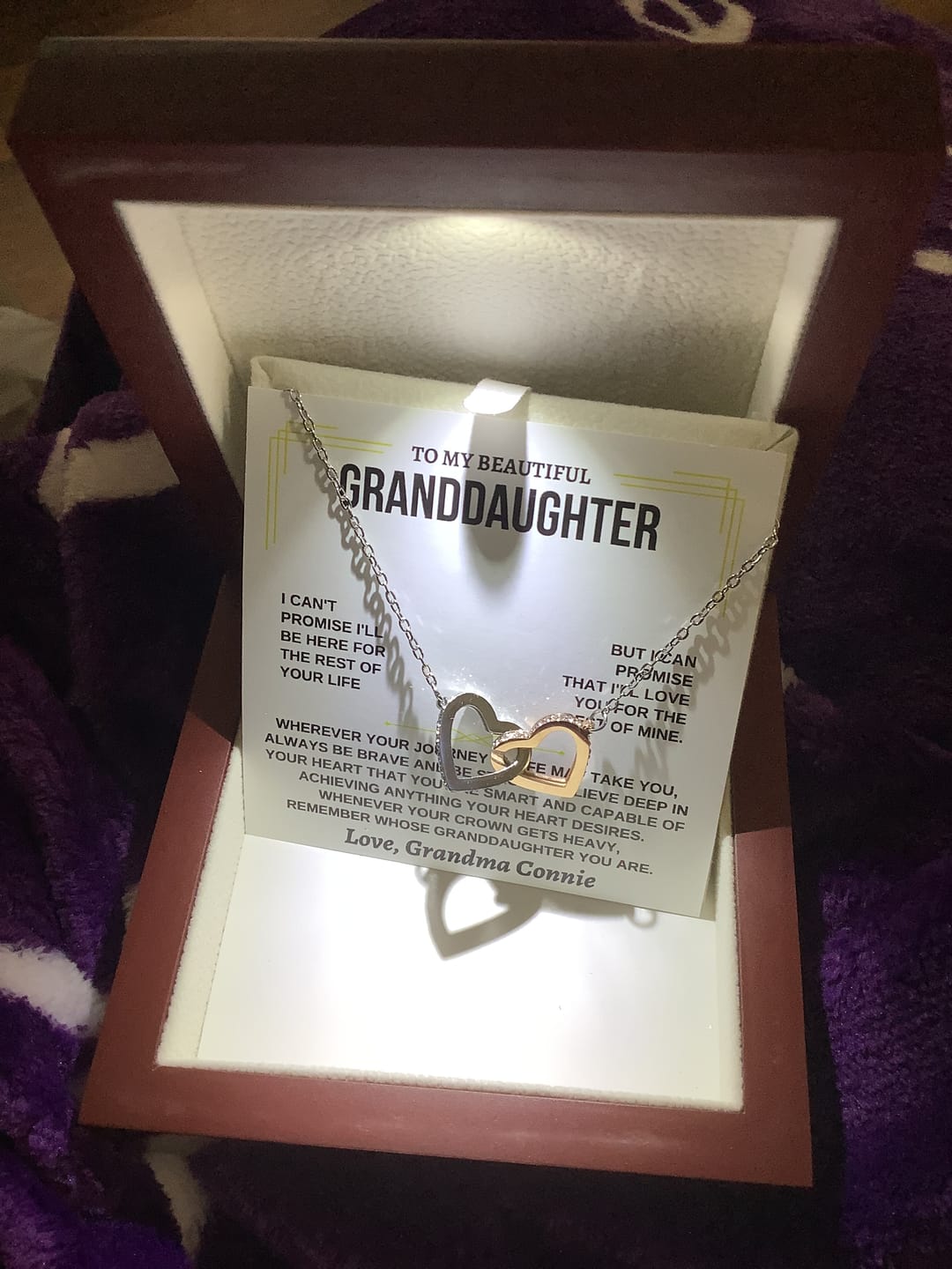 Customer photo review of [ALMOST SOLD OUT] To My Beautiful Granddaughter - Intertwined Hearts Keepsake Necklace Gift Set - SS117GM