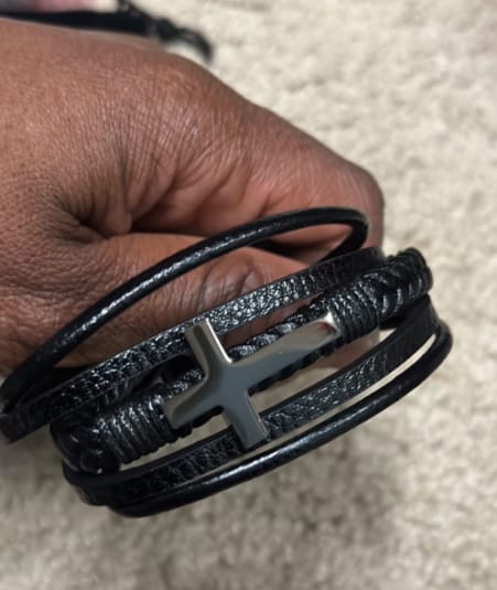 Customer photo review of To My Son/Grandson "Love You Forever" | Cross Braided Leather Bracelet
