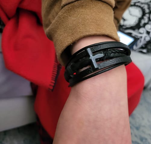 Customer photo review of To My Son/Grandson "Love You Forever" | Cross Braided Leather Bracelet