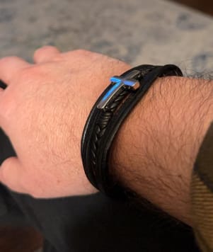 Customer photo review of To My Son/Grandson "Love You Forever" | Cross Braided Leather Bracelet