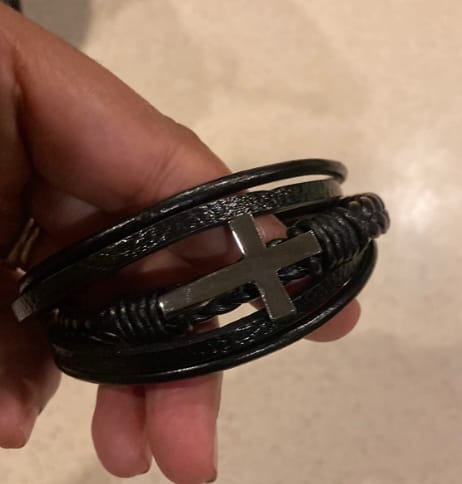 Customer photo review of To My Son/Grandson "Love You Forever" | Cross Braided Leather Bracelet