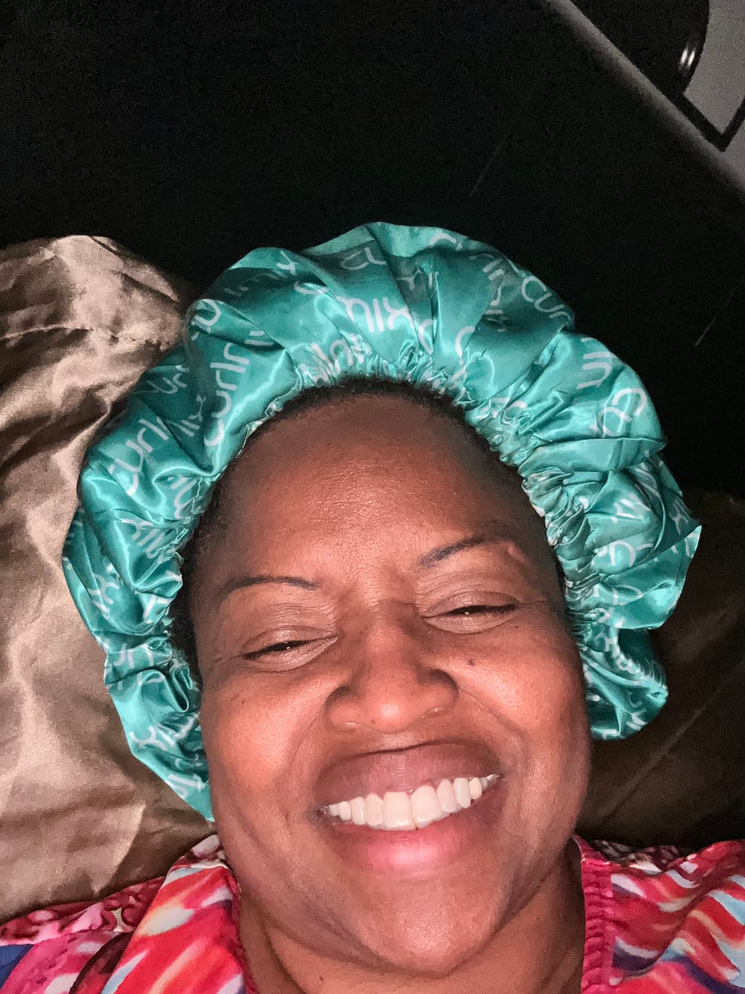 Customer photo review of CurlMix Satin Bonnet 2-in-1 Reversible with Adjustable Drawstring