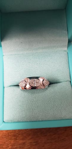 Customer photo review of Three Stone Oval And Pear Moissanite Engagement Ring