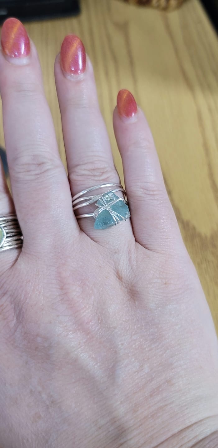 Customer photo review of Natural Raw Apatite Wire Wrapped Ring Sterling Silver