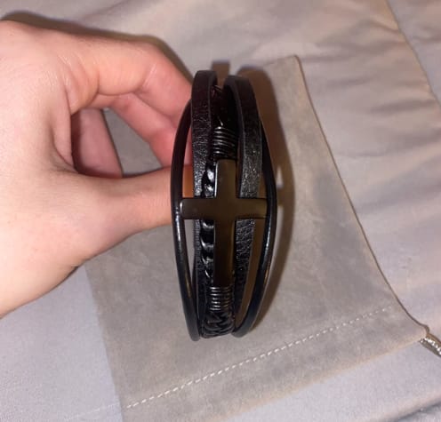 Customer photo review of To My Son/Grandson "Love You Forever" | Cross Braided Leather Bracelet