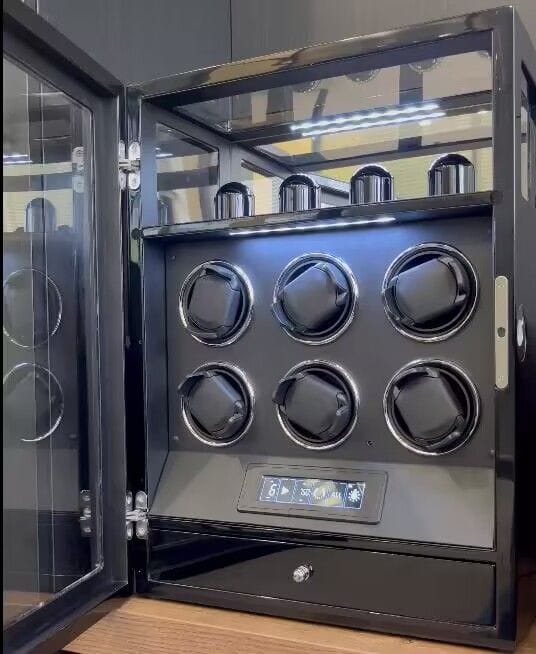 Customer photo review of Fingerprint Lock 6 Watch Winders with Extra Watches Storage LCD Remote Control - Black