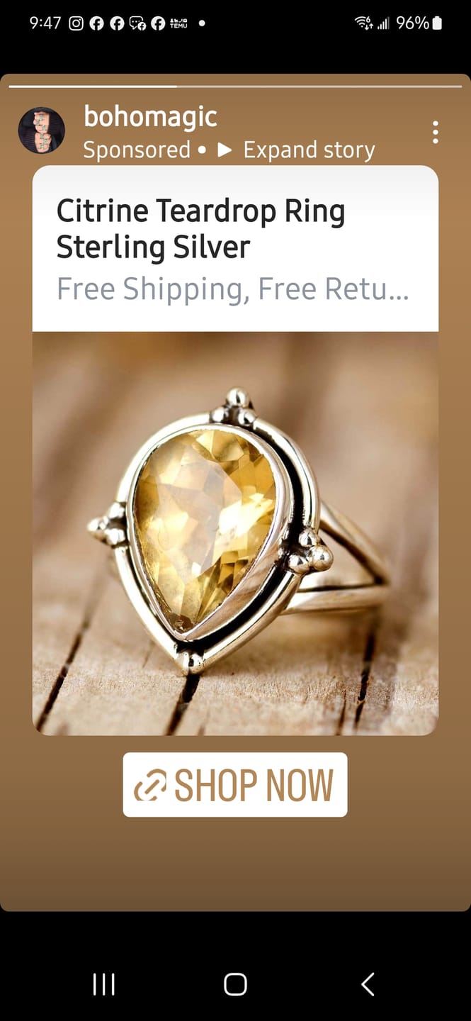 Customer photo review of Citrine Teardrop Ring Sterling Silver