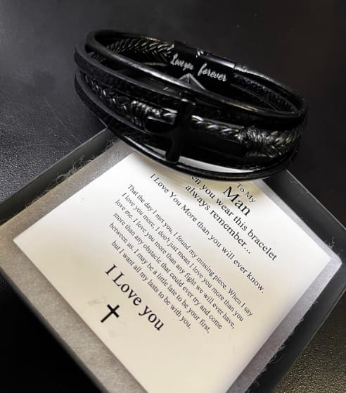 Customer photo review of To My Son/Grandson "Love You Forever" | Cross Braided Leather Bracelet