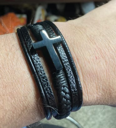 Customer photo review of To My Son/Grandson "Love You Forever" | Cross Braided Leather Bracelet