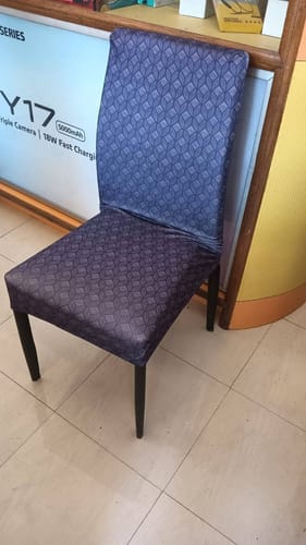 Customer photo review of Magic Universal Chair Cover - Navy Blue Abstract