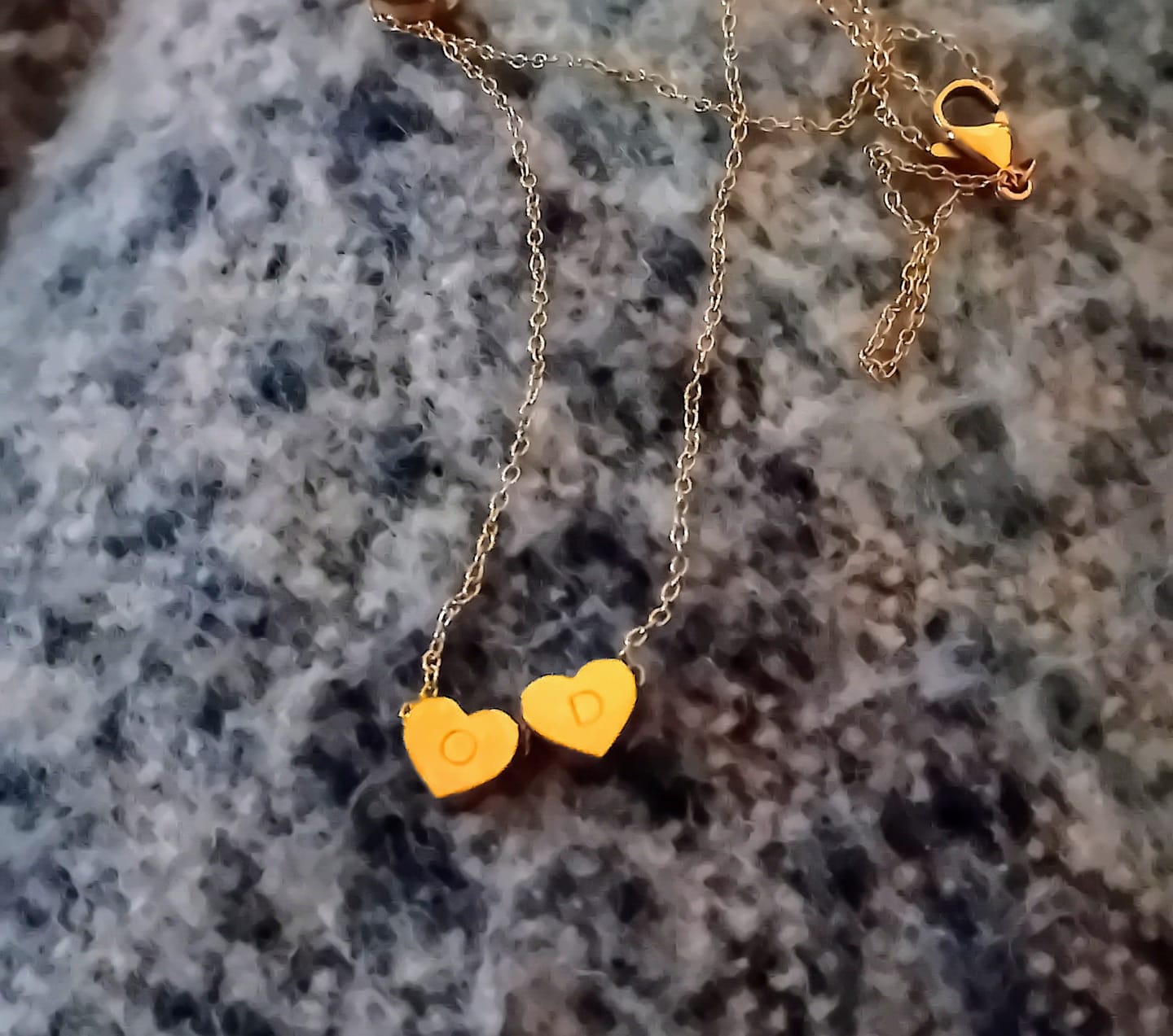 Customer photo review of Amo Heart Double Bead Necklace in Gold