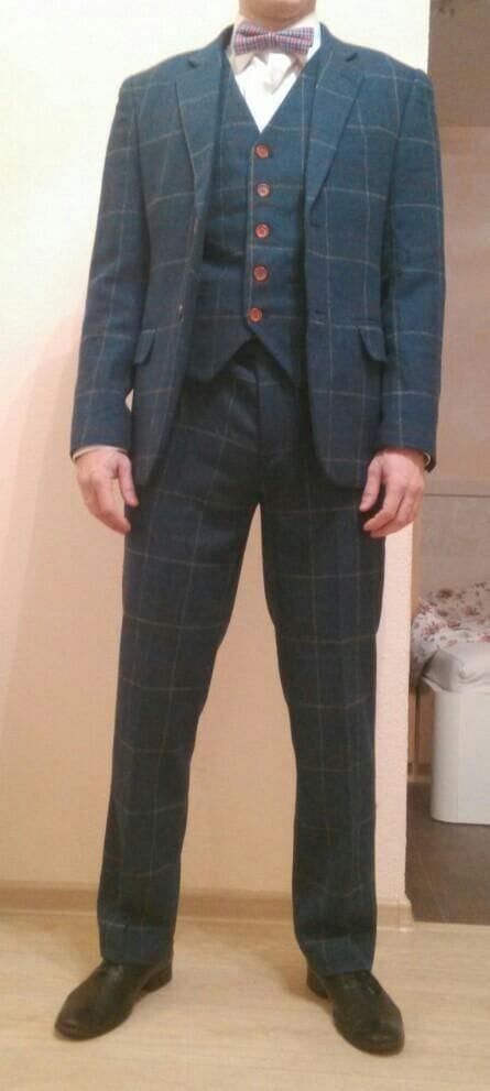 Customer photo review of Blue Overcheck Tweed 3 Piece Suit