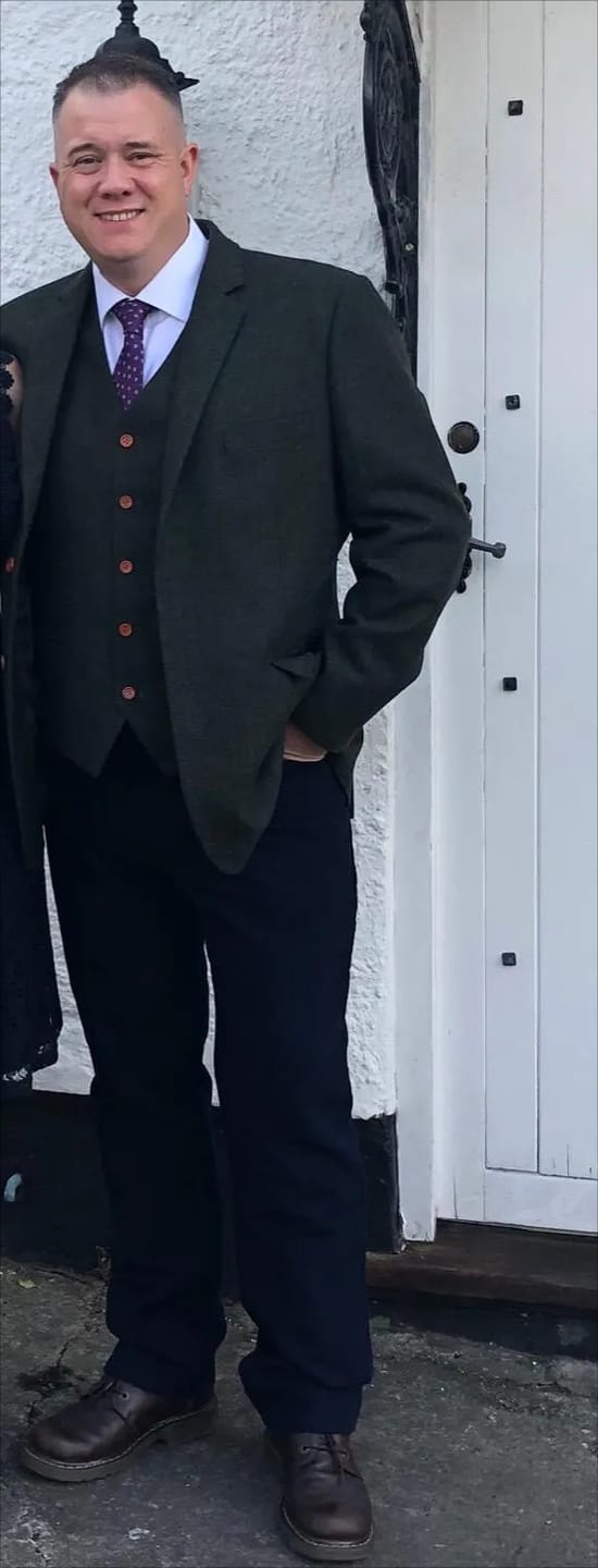 Customer photo review of Green Herringbone Tweed 3 Piece Suit
