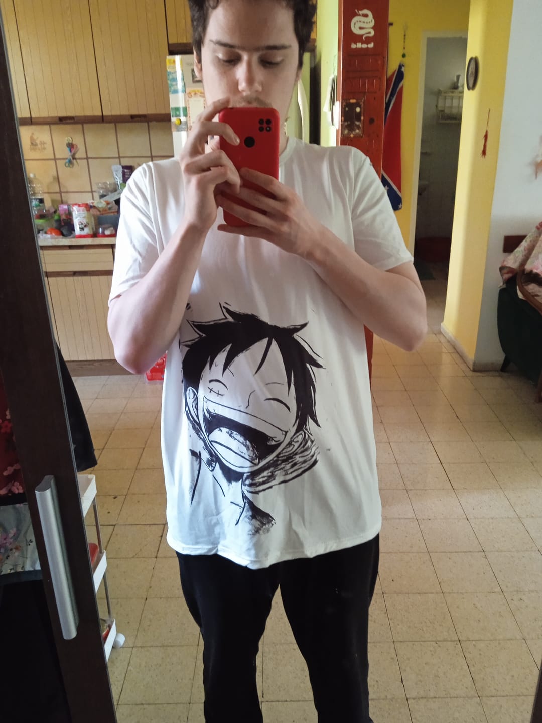 Customer photo review of Luffy Black & White T-Shirt - One Piece
