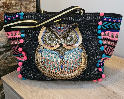 Customer photo review of Embellished Shopper Tote Owl