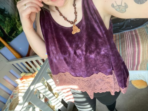 Customer photo review of Velour Lace Tank 'Royal Magental'
