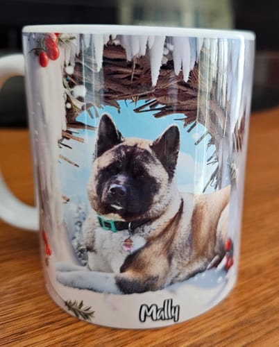 Customer photo review of Custom Pet Photo Winter Snowy Christmas Personalized Mug Gift For Pet Lover