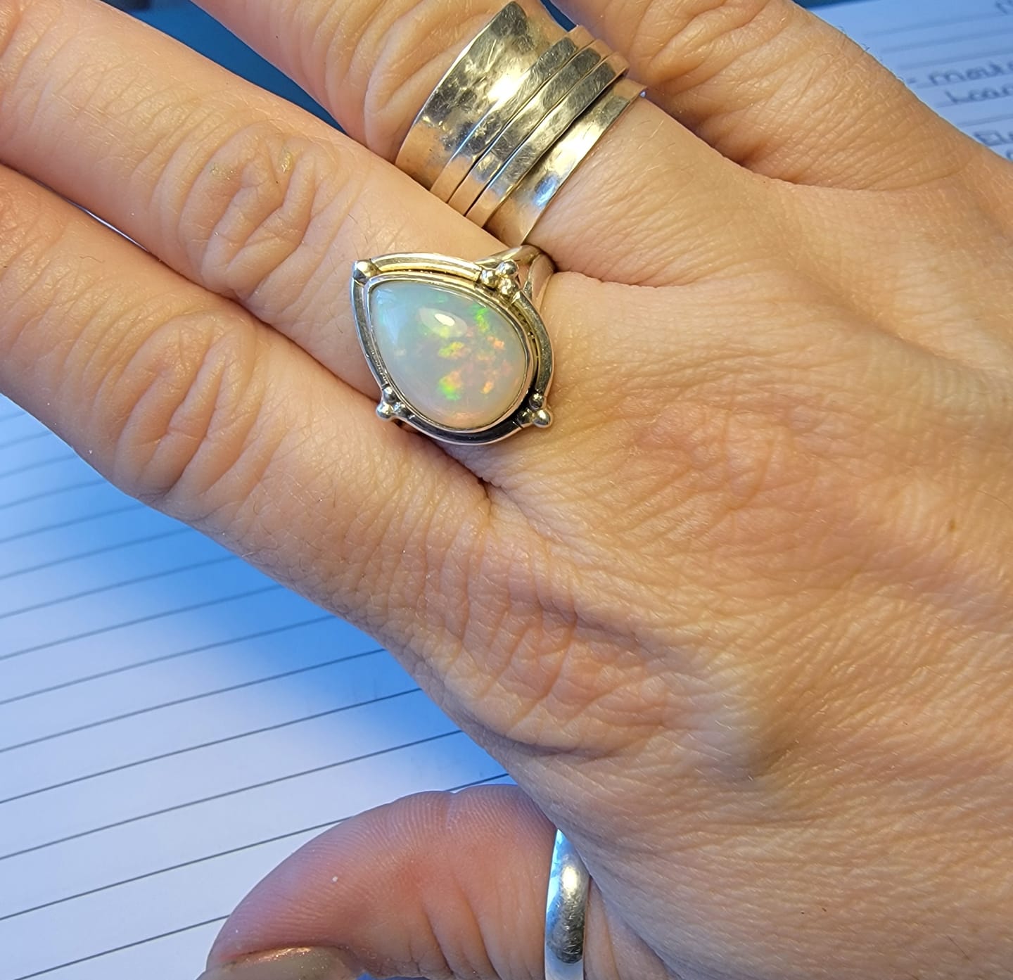 Customer photo review of Opal Teardrop Ring Sterling Silver