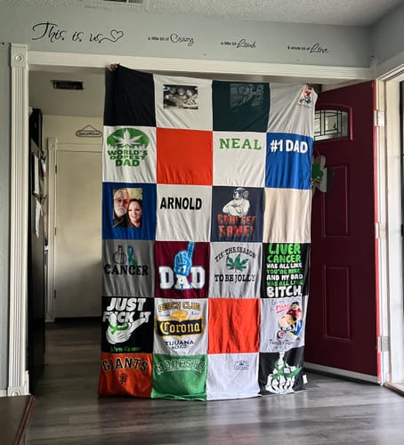 T-shirt quilt featuring giants by Nanette from CA
