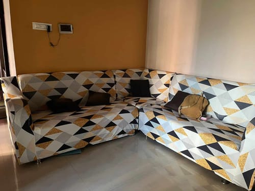 Customer photo review of Yellow Prism Elastic L-Shape Sofa Slipcovers