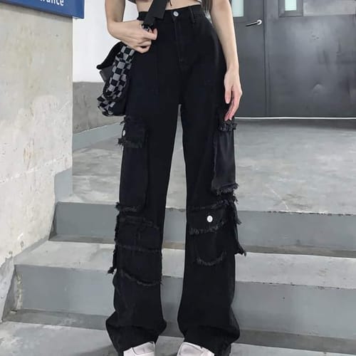 Customer photo review of Blue Gradient Destroyed High Rise Relaxed Jeans