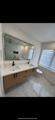 Customer photo review of Austin 60" Wall Mount Natural White Oak Bathroom Vanity, Double Sink