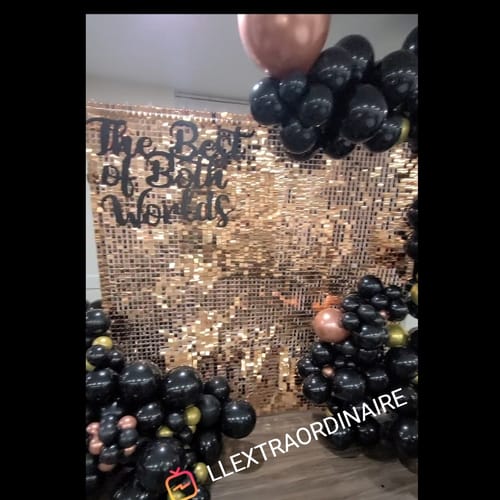Customer photo review of Rosegold Shimmer Wall Panels – Easy Setup Wedding/Event/Theme Party Decorations