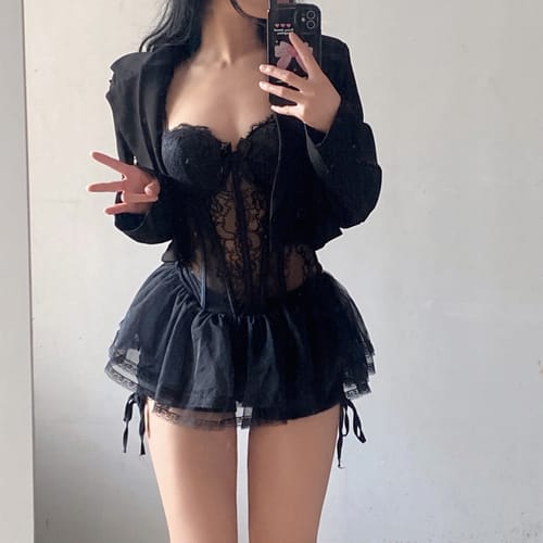 Customer photo review of Lace suspender nightgown S068