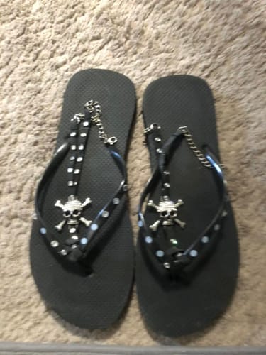 Customer photo review of Just Love Skulls Flip Flops