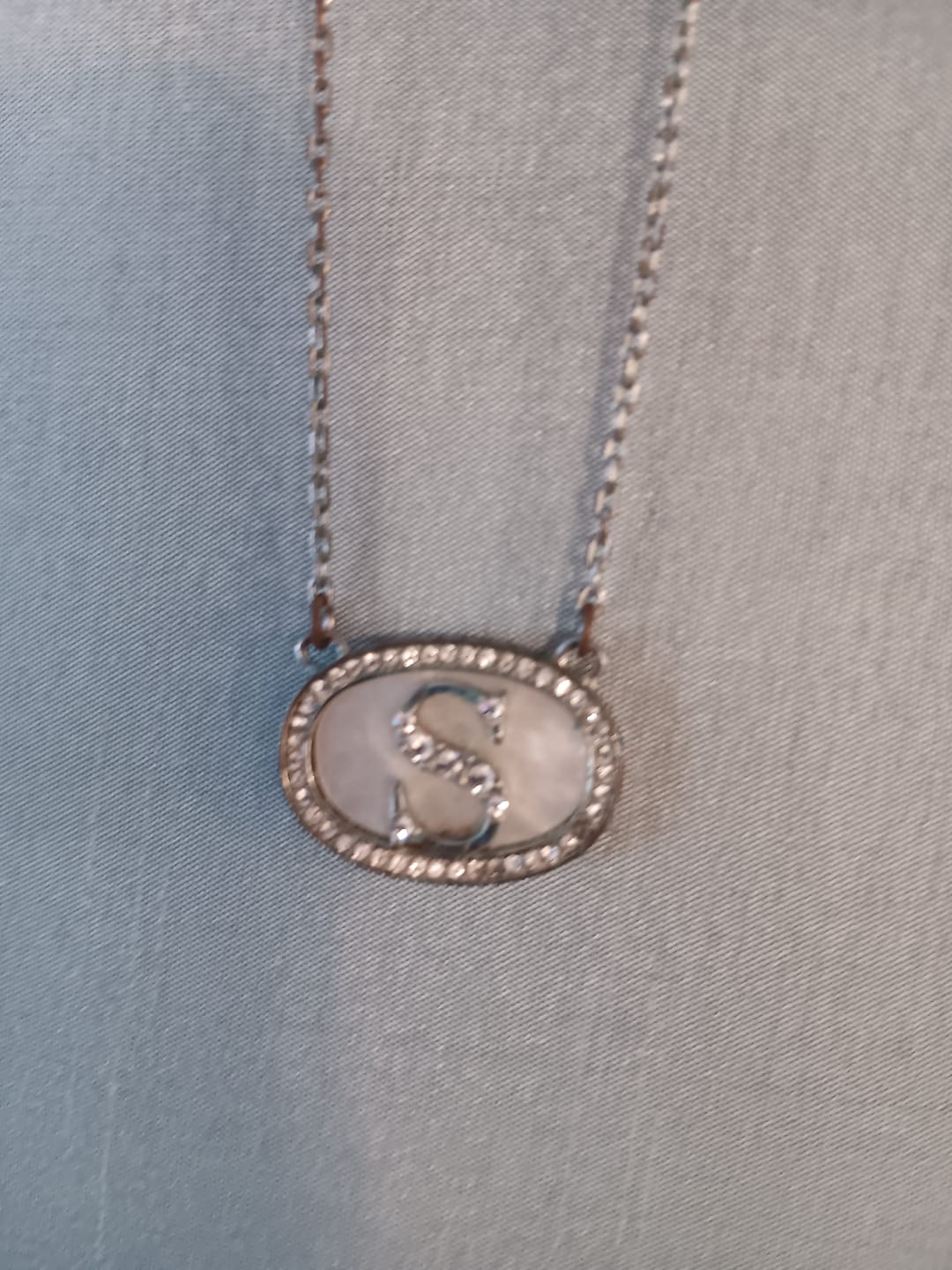 Customer photo review of HEIDI DAUS® "Personal Touch" Chain MOP Faux Crystal Initial Necklace