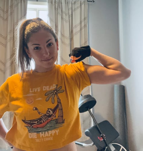 Customer photo review of Salty Savage Ladies "LIVE DEAD DIE HAPPY" Performance Crop Tee