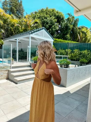 Customer photo review of Relaxing Beach Days Texture Crepe Fabric Cutout Back Lace-up Maxi Dress