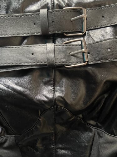 Customer photo review of Buckle solid sleeveless patchwork button PU leather crop top