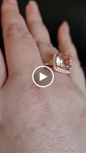 Customer video review of Luxury Halo Cushion Pink Gemstone Pave Sterling Silver Engagement Ring