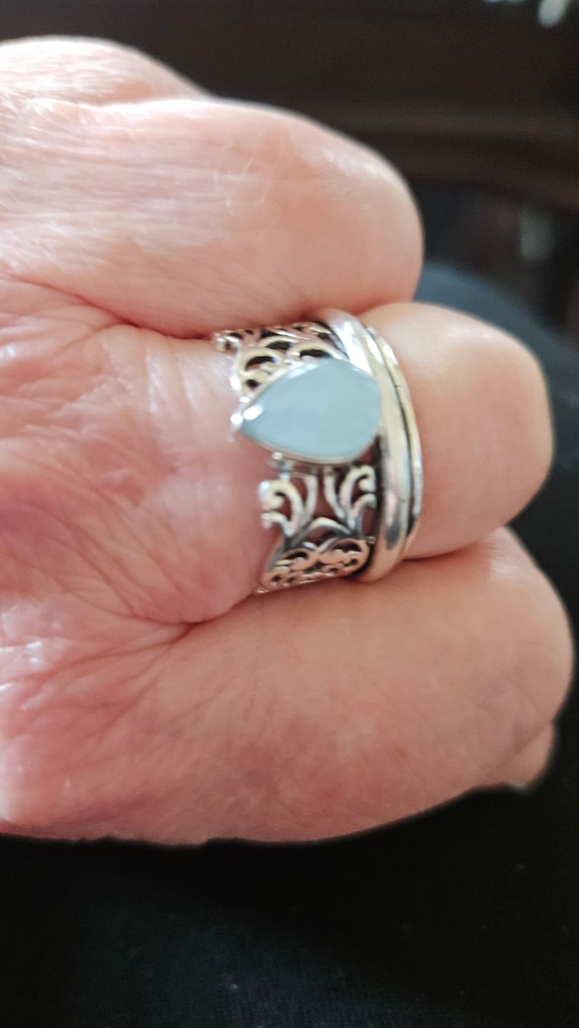 Customer photo review of Teardrop Aquamarine Fidget Ring Sterling Silver