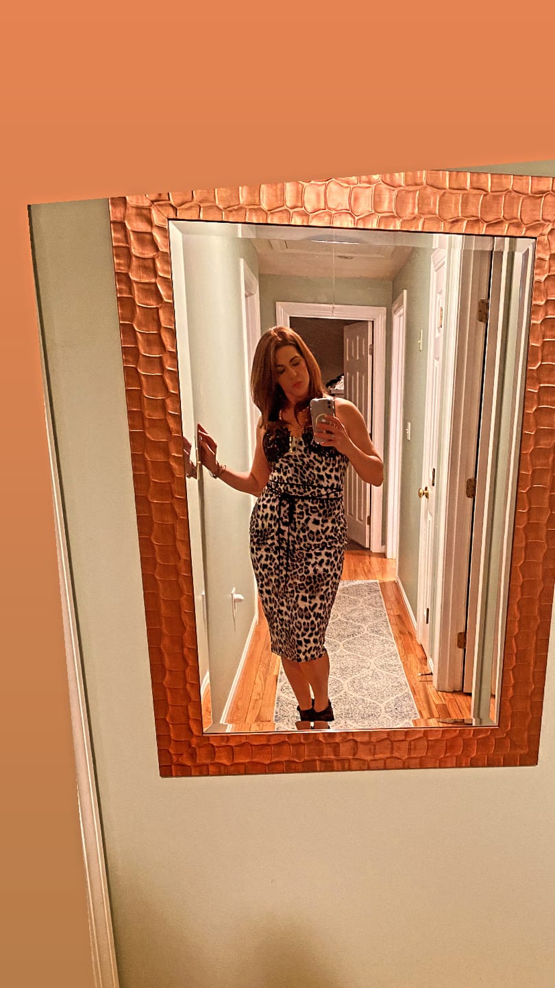 Customer photo review of Amber Leopard Print Midi Dress - White