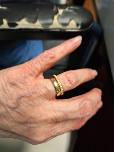 Customer photo review of Moissanite Round Half Eternity Sterling Silver Wedding Band Stackable Ring