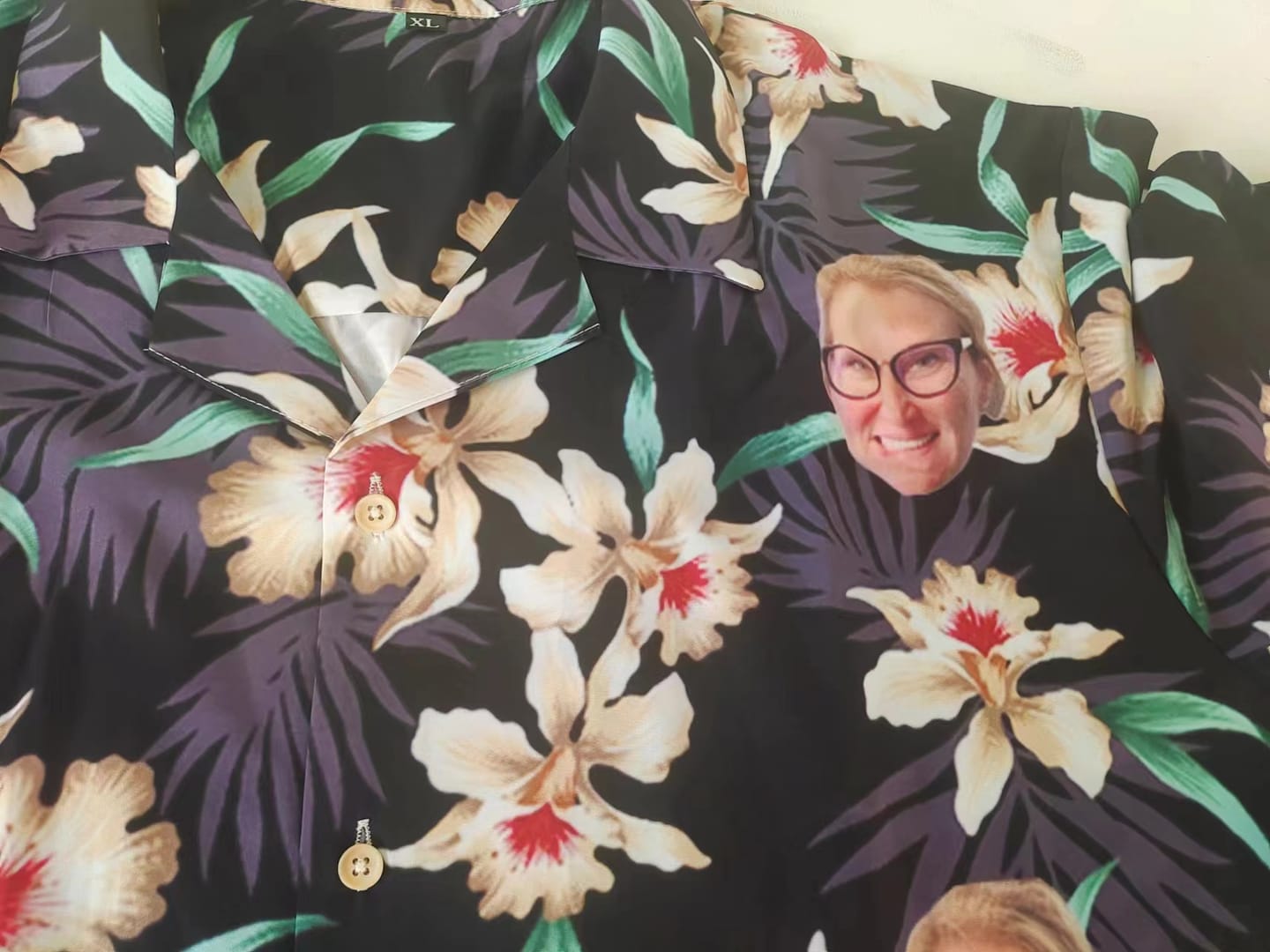 Customer photo review of Personalized Face Hawaiian Shirts Custom Tropical Aloha Shirt