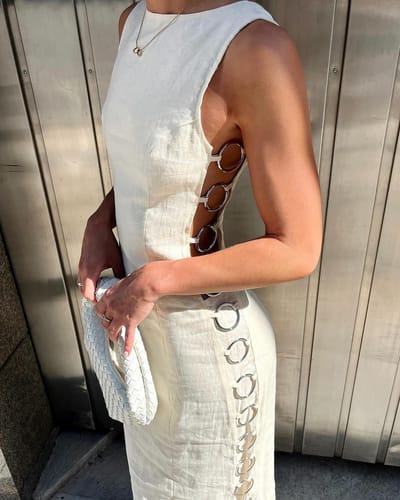 Customer photo review of Glimmer of Hope Linen Blend Unique Print Side Hollow Ring Design Maxi Dress