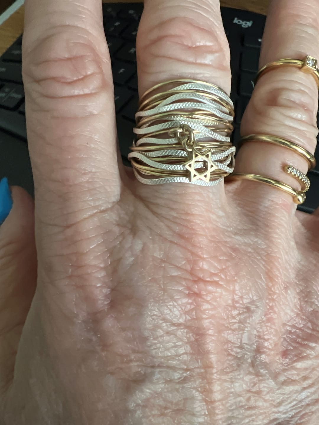 Customer photo review of Gold & Silver Wavy Ring with Star of David