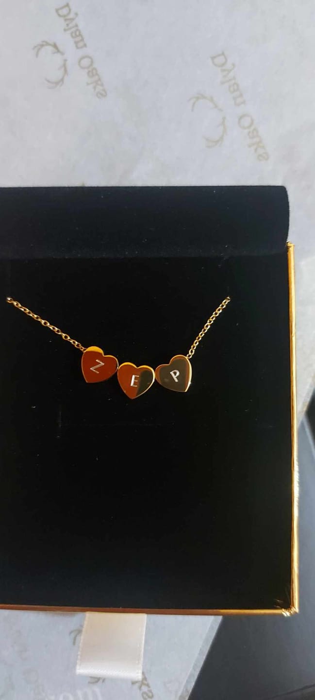 Customer photo review of Amo Heart Triple Bead Necklace in Gold